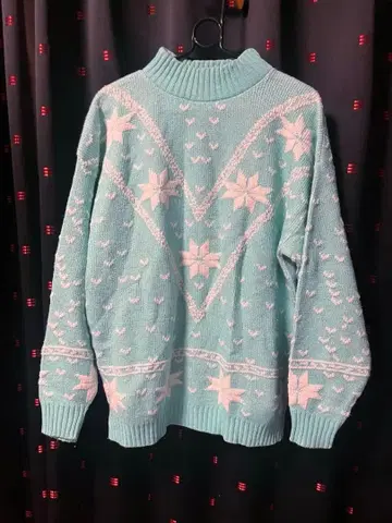 민트 그린 눈꽃 팬시 스웨터