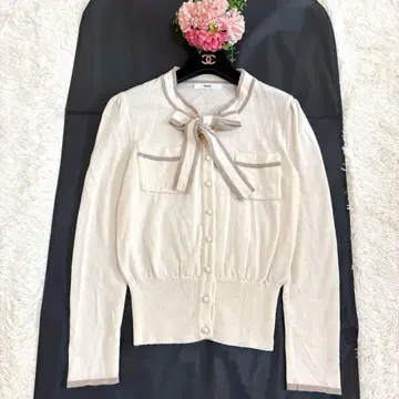 새상품급 rene 루네 보타이 리본 가디건 울 바이컬러