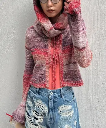 2WAY MELANGE KNIT SCARF SET TOP