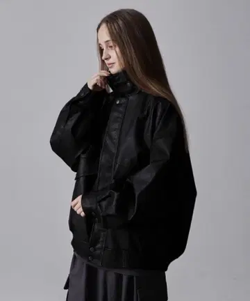 clel 빈티지 디자인 인조 가죽 블루종 xs 블랙