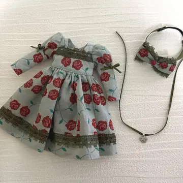 초대 리카짱용 드레스*장미 패턴 레트로 원피스/헤어 액세서리 목걸이 포함