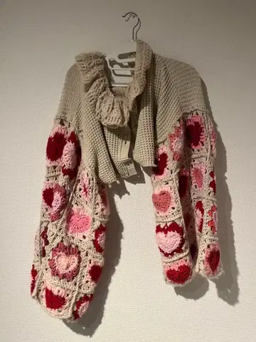 하트 모티브 니트 스웨터 손뜨개질