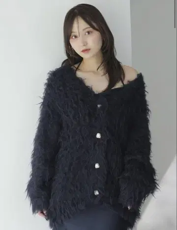 [ 미사용 새상품 ] snidel 샤기 가디건 네이비