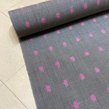 그레이 브라운 x 핑크 도트 무늬 기모노 옷감