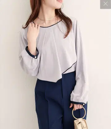 natural couture 아지메 파이핑 보우 블라우스