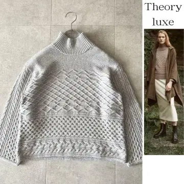 미사용급 띠어리 럭스 실크 모크넥 니트 38 그레이 워셔블