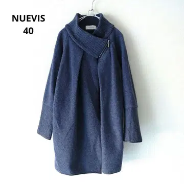 NUEVIS 리브 절개 울 코트 롱 기장 숄카라 랩 파랑 40