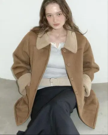 GIUNON 조절 슬리브 무스탕 코트