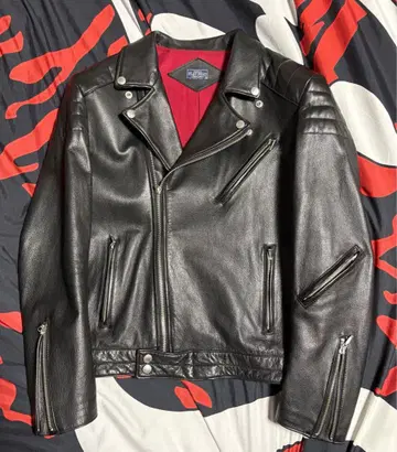 FLAT HEAD 블랙 가죽 더블 라이더 자켓