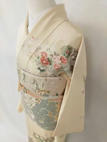 새상품급 순수 실크 이중 기모노 수제 염색 호몬기 단품