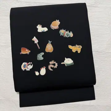 간지 십이지 나고야 오비 순수 실크 블랙 베이스