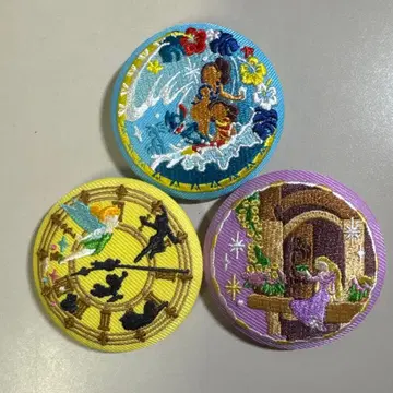 디즈니 자수 캔뱃지 3종 세트 라푼젤, 스티치, 피터팬