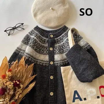 b1875* SO 노르딕 무늬 크루넥 울 니트 가디건