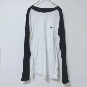 Champion 래글런 슬리브 T셔츠 긴팔 화이트/블랙 M