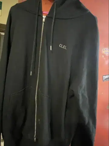 CLEL 블랙 더블 지퍼 후드티 블랙 M