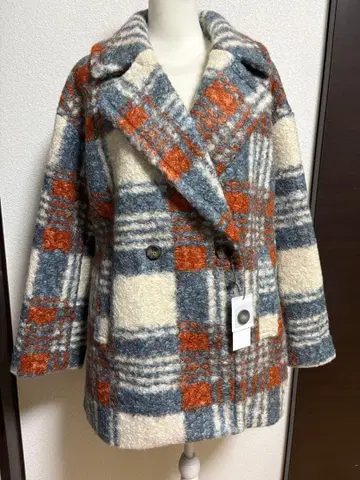 아프레트로 오버사이즈 링 보아 체크 무늬 코트 새상품 체스터