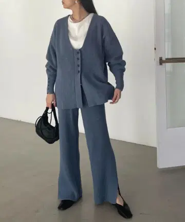 윌프리 니트 셋업 2way 가디건 리브 니트 팬츠 ameri