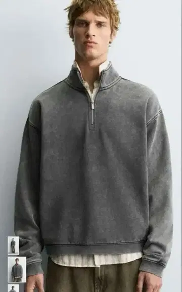 ZARA 유즈드 가공 지퍼 넥 스웨트 셔츠