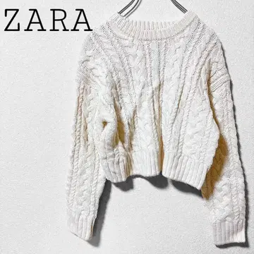 자라 케이블 니트 스웨터 화이트 계열 심플 숏 기장 귀여운