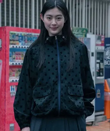 oheshio 도트 프릴 후드 윈드브레이커 점퍼