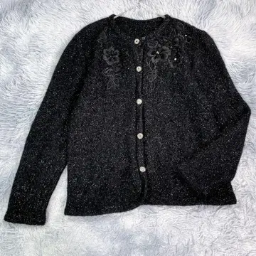 노카라 자켓 블랙 꽃무늬 스팽글 두꺼운 원단 여성용