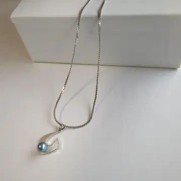 쇼와 레트로 블루 펄 x 실버 목걸이 1점 귀엽고 산뜻함