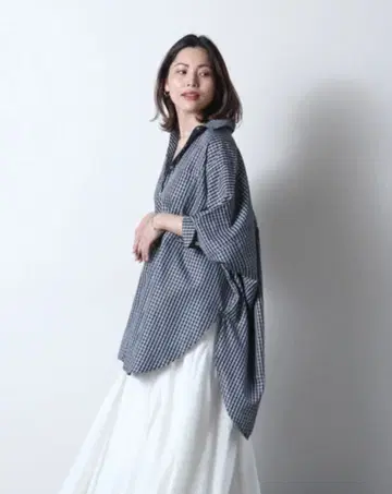 meri 미일리 체크 판초 셔츠 블랙