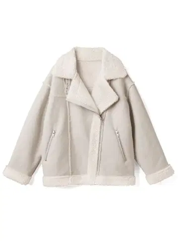 베이지 오버 사이즈 무스탕 코트 복슬복슬 라이더 자켓