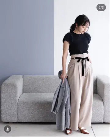 아푸이저 리슈 체인 벨트 부착 턱 와이드 팬츠 스즈키 아이리