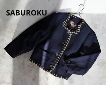 새상품급 SABUROKU 자켓 핸드 스티치풍 디자인 네이비