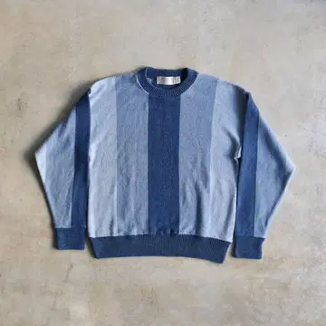 90s 스트라이프 코튼 니트 스웨터 L 블루 계열 USA 빈티지