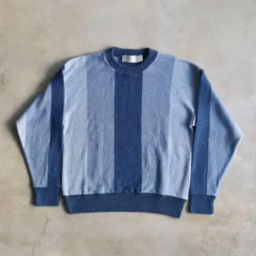 90s 스트라이프 코튼 니트 스웨터 L 블루 계열 USA 빈티지
