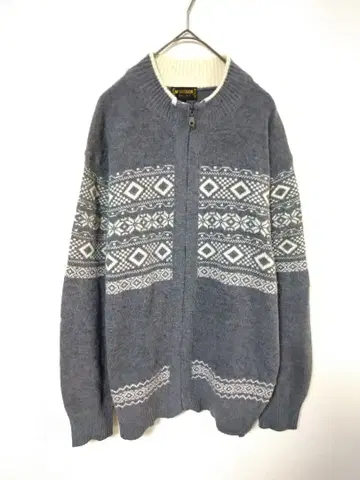 맥레거 집업 스웨터 남성용 L 그레이 색상 화이트 올 패턴 울