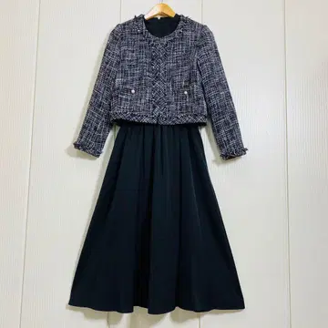 새상품급 BLUE EAST 트위드 노카라 자켓 원피스 셋업