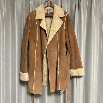 클리닝 완료 여성용 보아 무스탕 코트 벨트 포함 M~L