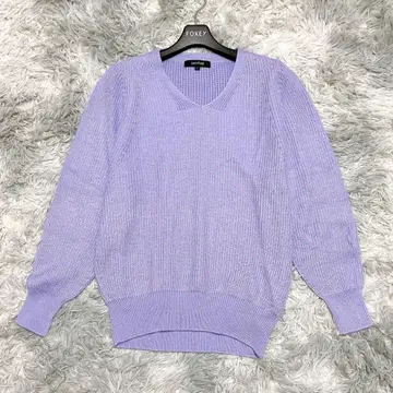 언타이틀 2 니트 스웨터 V넥 퍼플 라벤더 출퇴근 일본제