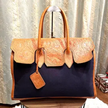 고품질 fes 페스티벌 핸드백 카빙 가죽 캔버스 네이비