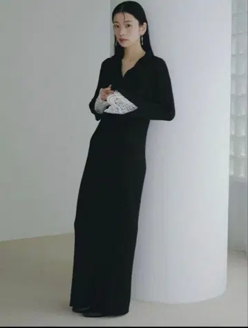 LagunaMoon 레이스 슬리브 네프 리브 니트 원피스