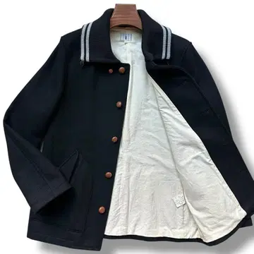 컨디션 최상 2XL 상당 다케오 키쿠치 피코트 소가죽 블랙 싸개 단추 울