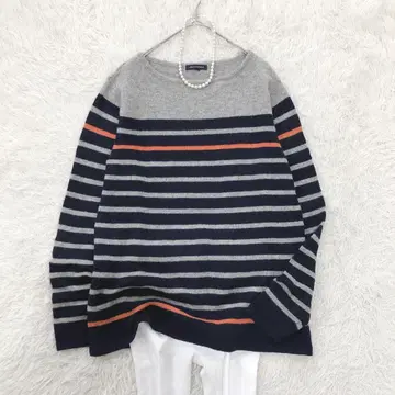 [울 100% ] 어반 리서치 보더 무늬 크루넥 니트 네이비 40