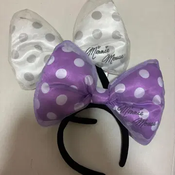 미니 마우스 리본 머리띠 보라색과 화이트 세트