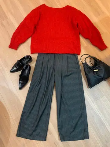 스트라이프 와이드 팬츠 다크 그레이 새상품