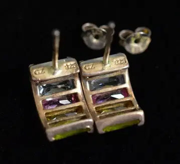 925 실버 컬러풀 스톤 후프 귀걸이