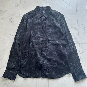 TK 다케오 키쿠치 일본풍 패턴 셔츠 블라우스 국화 물결 블랙 사이즈 3