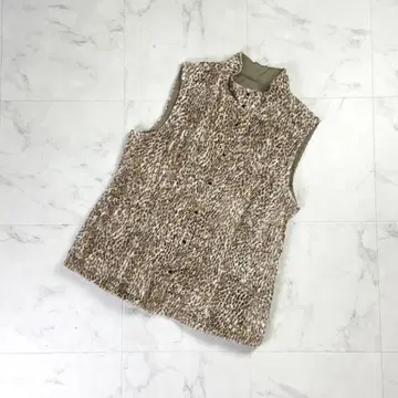 Leilian 레오파드 무늬 리버서블 베스트 베이지 사이즈 9*LD247