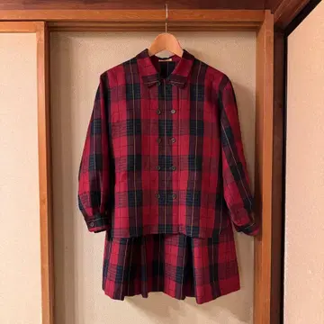 PRETTY UP Onward 빨검 체크 무늬 셋업 레트로 크리스마스