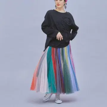 마냐나스 엘 테레사 인기 멀티 컬러 튤 플레어 스커트