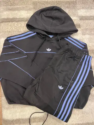 adidas 후드티 팬츠 세트 블랙/블루 XL L