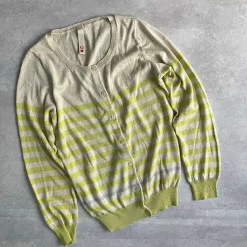 Q 큐 보더 니트 가디건 옐로우 컬러 봄 색상 얇은 소재 M 상당