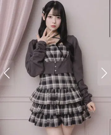 pium 비쥬 가디건 x 체크 원피스 세트